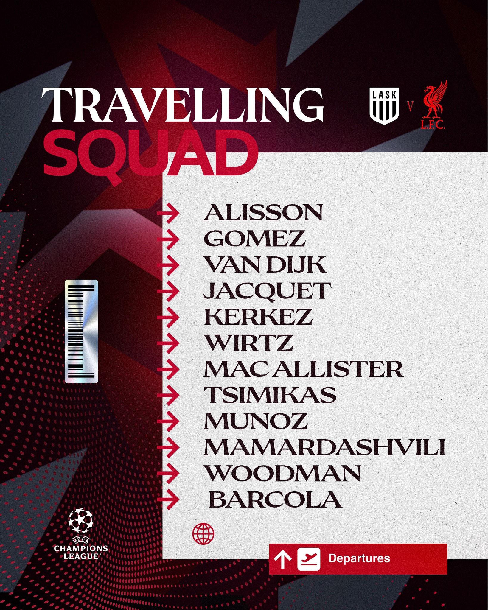 We have named a 23-man squad for our Champions League league-phase trip to LASK.