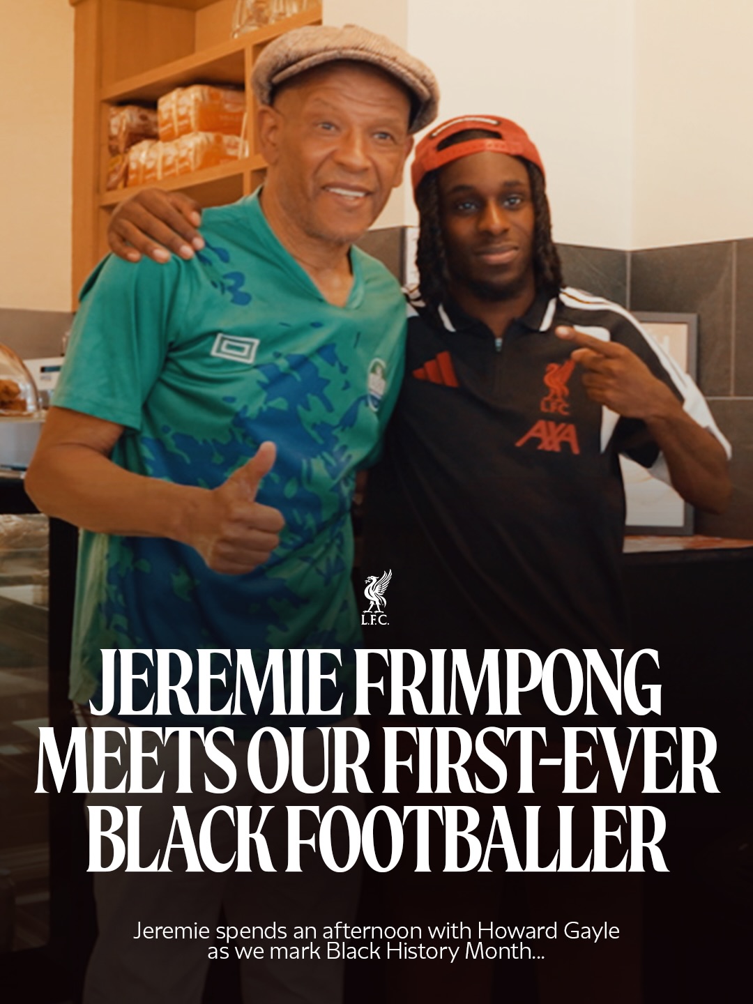 When Jeremie Frimpong met our first-ever black footballer 🤝 To mark Black History Month, Jeremie spent an afternoon with Howard Gayle ❤️
