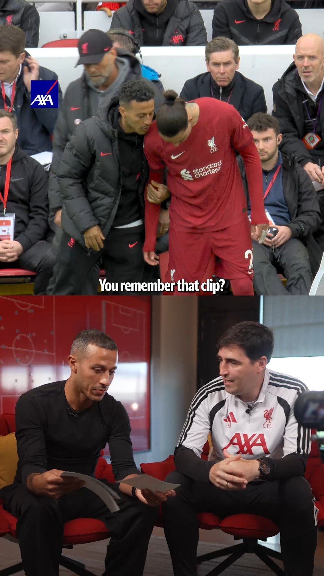Thiago explains THAT touchline moment with Darwin 👀