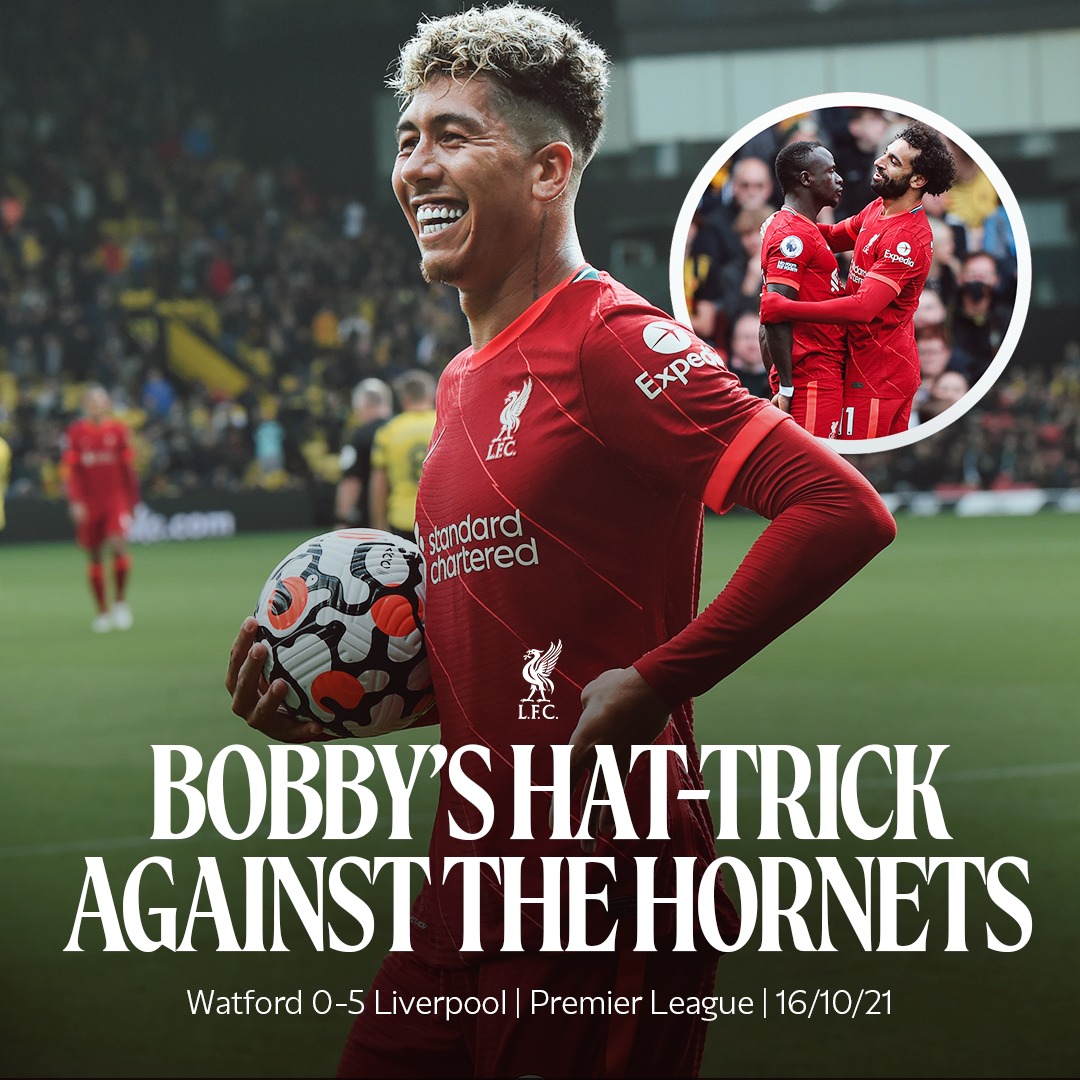 Sadio, Bobby and Mo on the scoresheet in a 5-0 victory against Watford 🙌⏪ 16/10/21 🗓️