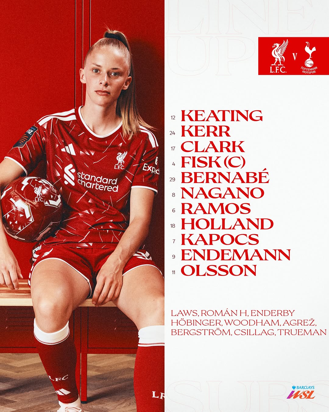 The Reds to face Tottenham Hotspur 📋