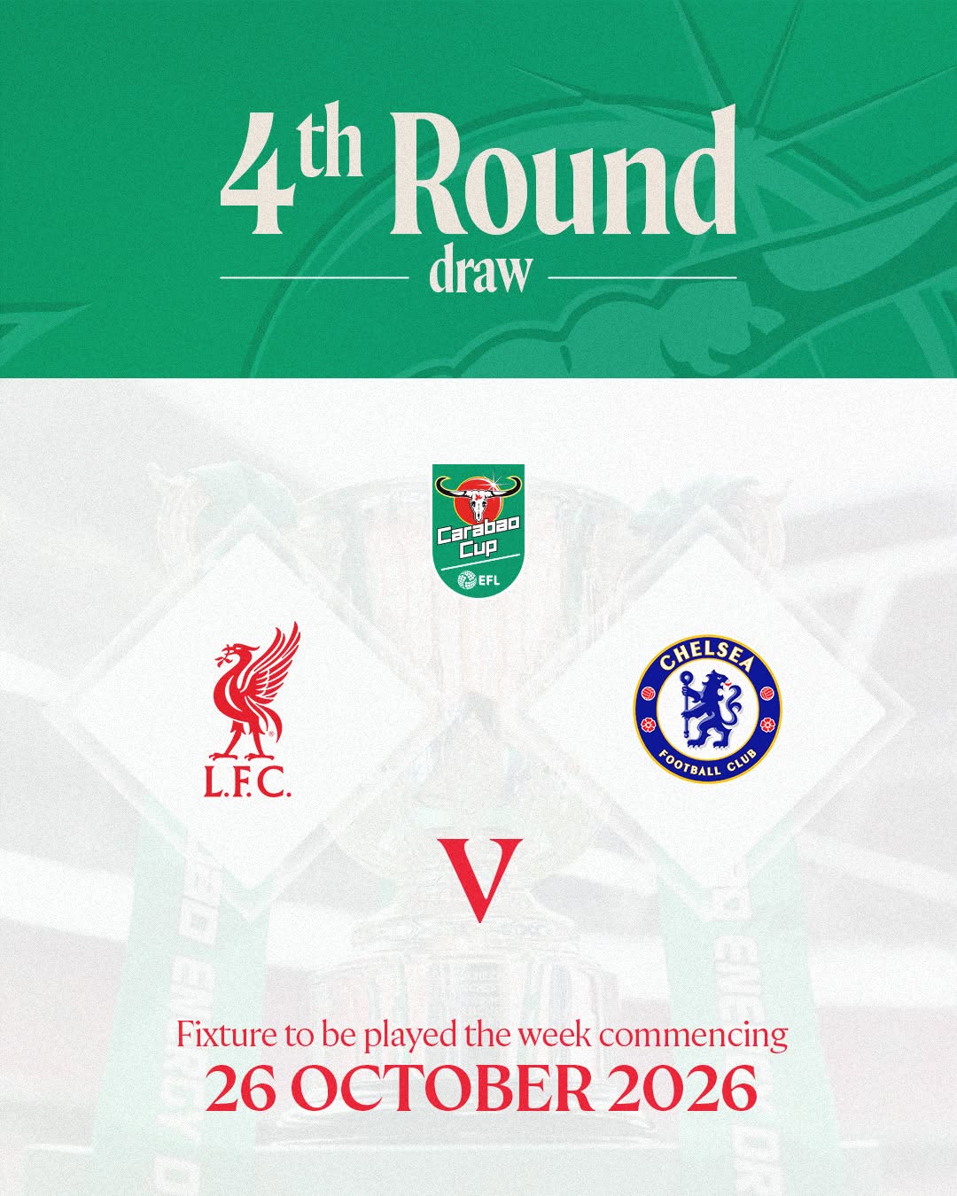 We will face Chelsea at Anfield in the fourth round of the Carabao Cup 🆚
